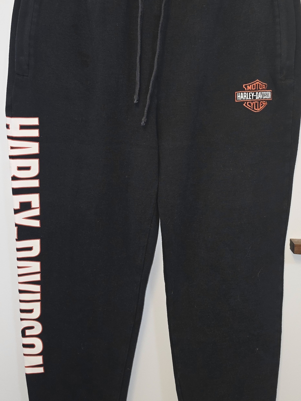 Harley-Davidson Black Joggers with Orange Logo and White Side Text